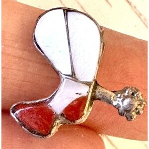 VTG‎ Zuni Cowboy Boot Pin Inlay Coral Multi Stone 17mm Sterling Turquoise Sm